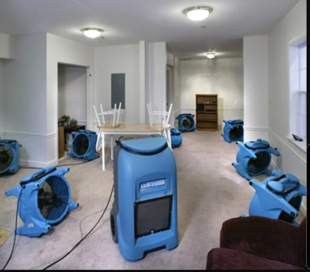 Air movers and dehumidifier setup for Water Damage Restoration in Hood River